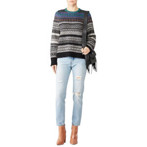 nude Stripe Metallic Threaded Fair Isle Oversized Sweater Sz 8 Multicolor Wool
